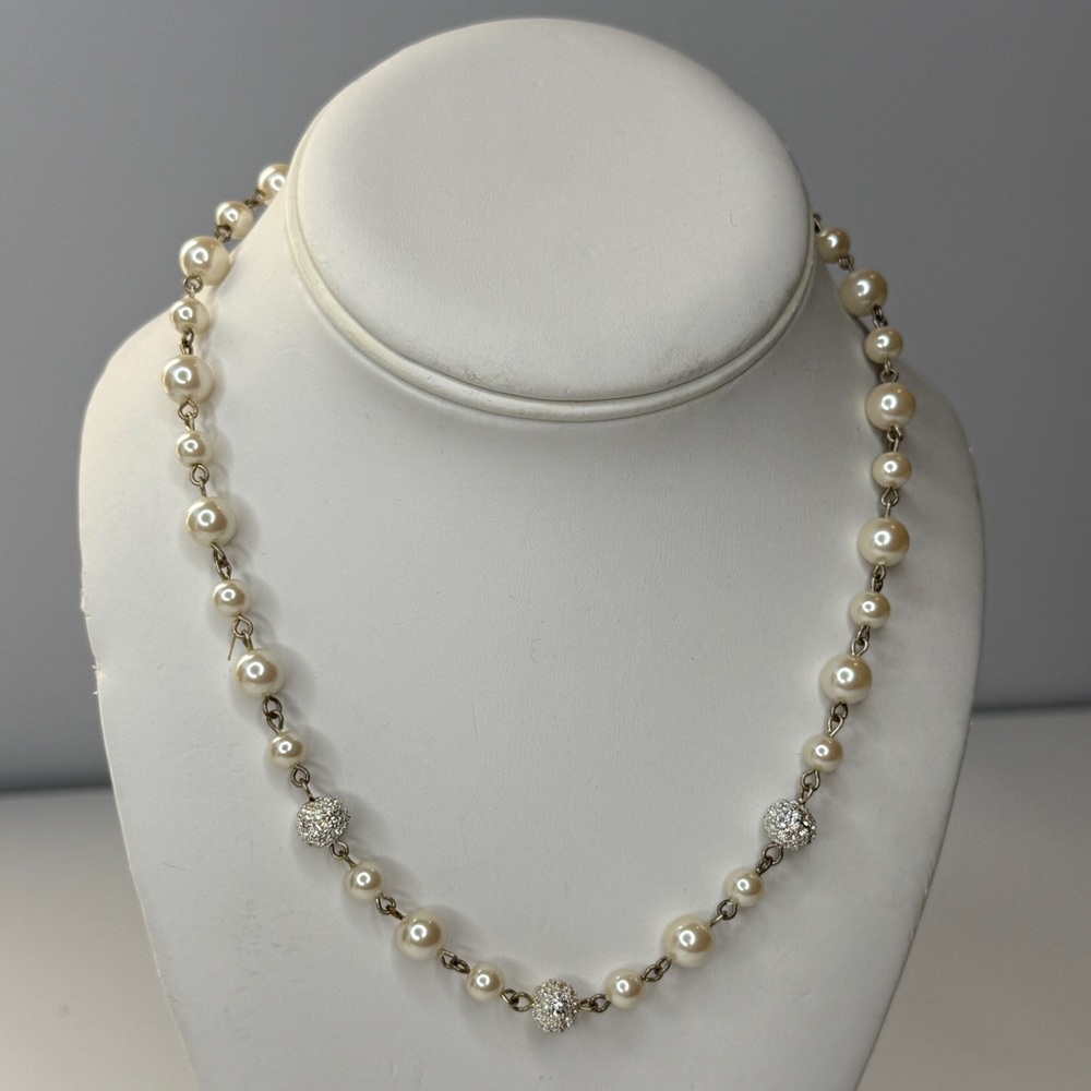 Carolee Vintage Pearl and Rhinestone Necklace in Silver-tone